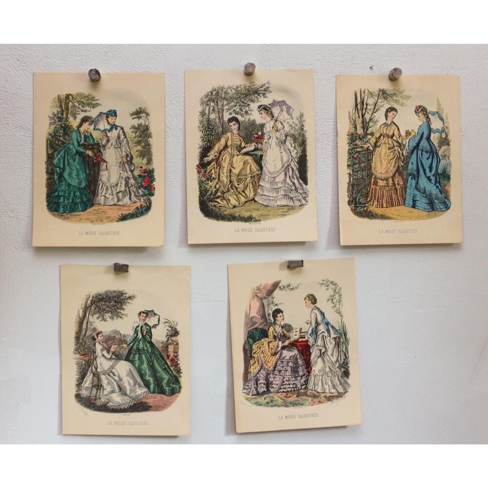 Antique French Fashion Plate Lot of 5, La Mode Illustrée 1870s, Anaïs Toudouze